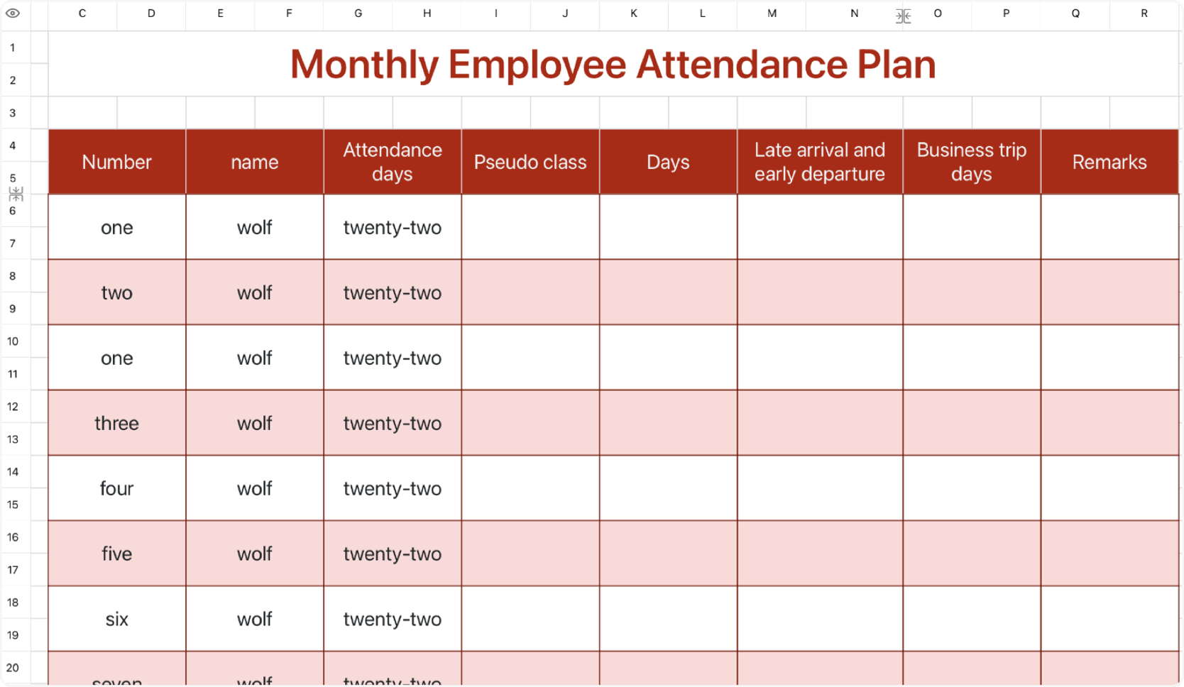 Monthly employee attendance schedule 1